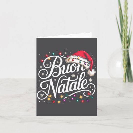 Italian Family Christmas Lights Red Santa Hat Buon カード (正面)