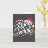 Italian Family Christmas Lights Red Santa Hat Buon カード (黄色い花)