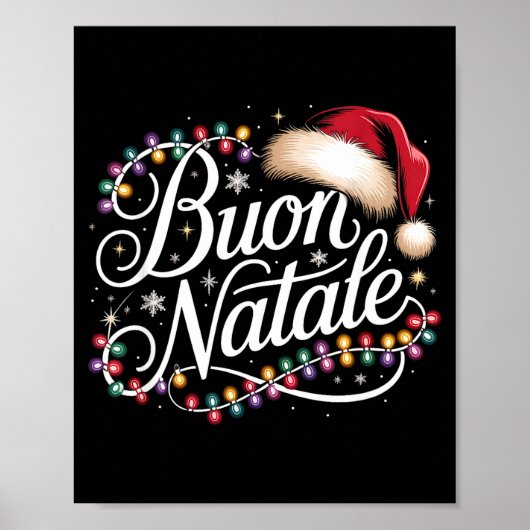 Italian Family Christmas Lights Red Santa Hat Buon ポスター (正面)