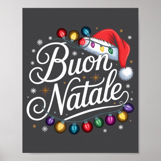 Italian Family Christmas Lights Red Santa Hat Buon ポスター (正面)