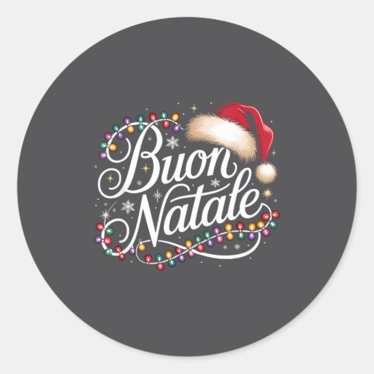 Italian Family Christmas Lights Red Santa Hat Buon ラウンドシール (正面)
