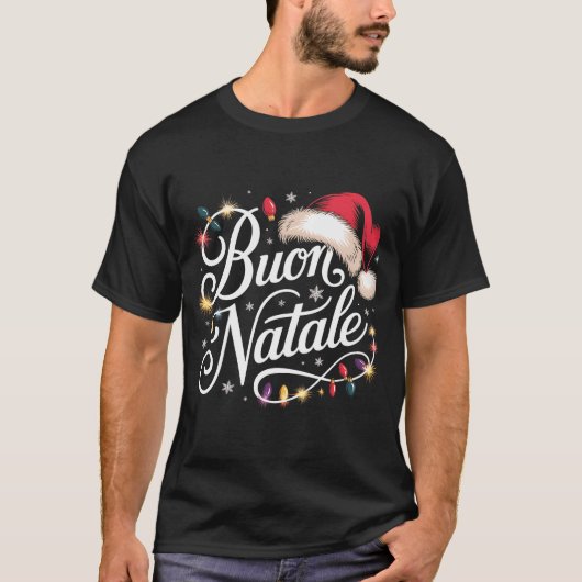Italian Family Christmas Lights Red Santa Hat Buon Tシャツ (正面)