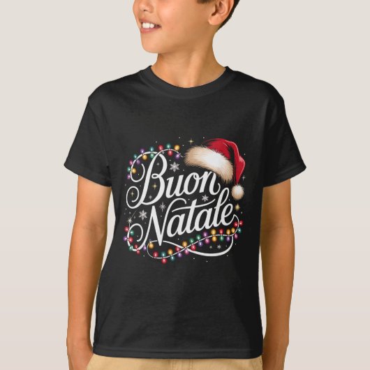 Italian Family Christmas Lights Red Santa Hat Buon Tシャツ (正面)