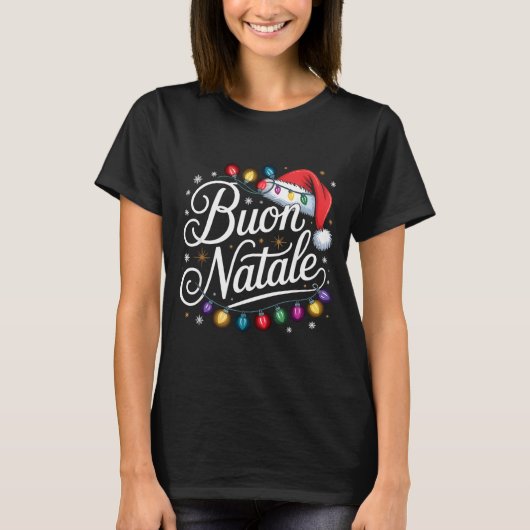 Italian Family Christmas Lights Red Santa Hat Buon Tシャツ (正面)