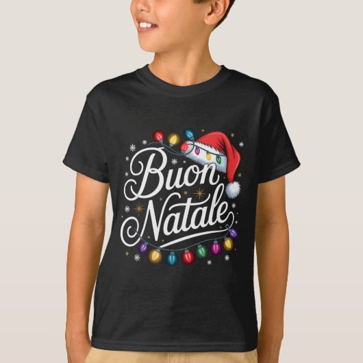 Italian Family Christmas Lights Red Santa Hat Buon Tシャツ (正面)