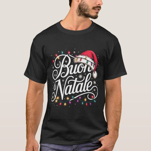 Italian Family Christmas Lights Red Santa Hat Buon Tシャツ (正面)
