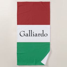Italian Flag Colors Surname Name Custom  ビーチタオル
