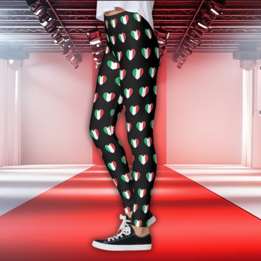 Italian Flag Heart All-Over Print Black Leggings レギンス