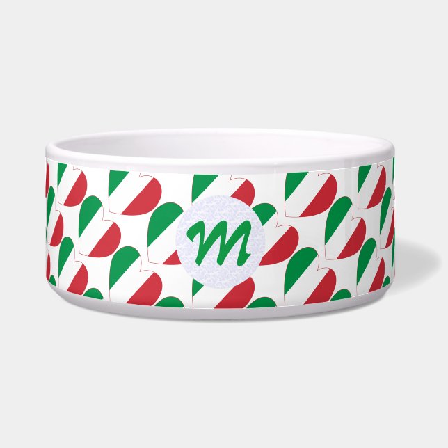 Italian Flag Heart Ruled and Personalized Pet ボウル (正面)