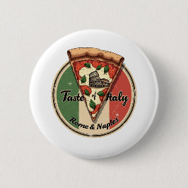 Italian Flag with Vintage Rome & Naples Pizza 缶バッジ