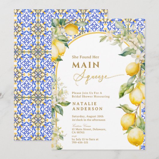 Italian Floral Lemon Main Squeeze Bridal Shower 招待状 (正面/裏面)