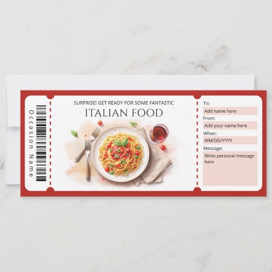 Italian Food Gift Certificate 招待状 (正面)