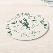 Italian Food Hand Drawn Wedding Engagement Party ラウンドペーパーコースター (アングル)