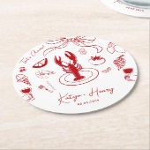 Italian Food Hand Drawn Wedding Engagement Party ラウンドペーパーコースター (アングル)
