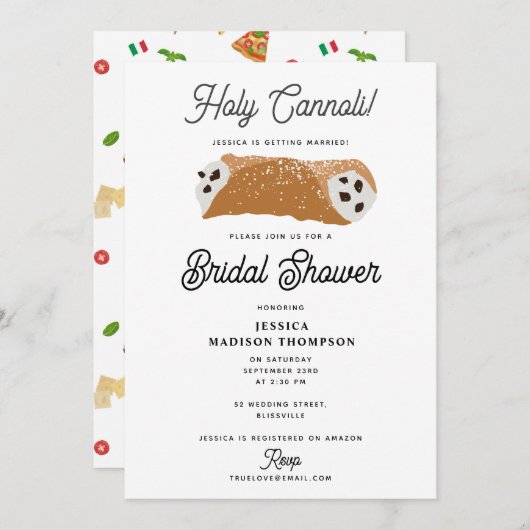 Italian Food Holy Cannoli Bridal Shower Wedding 招待状 (正面/裏面)
