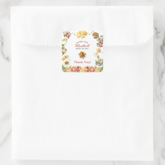 Italian Food Meatball thank you  Baby Shower  スクエアシール (バッグ)