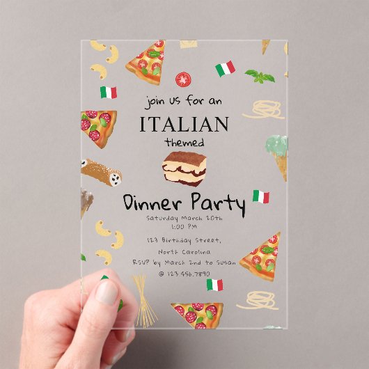 Italian Food Pizza & Pasta Dinner Party Theme アクリル招待状 (インサイチュ (ポータブル))