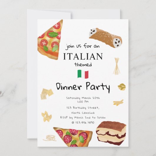 Italian Food Pizza & Pasta Dinner Party Theme 招待状 (正面)