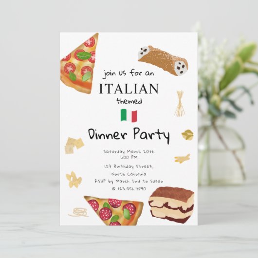 Italian Food Pizza & Pasta Dinner Party Theme 招待状 (スタンド正面)