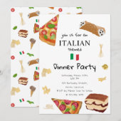 Italian Food Pizza & Pasta Dinner Party Theme 招待状 (正面/裏面)