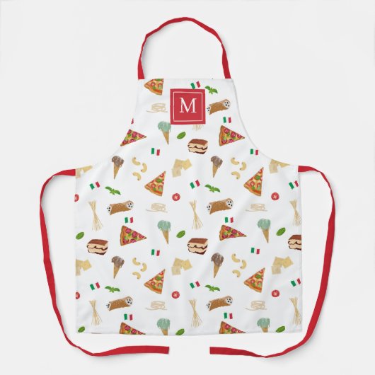 Italian Food Pizza Pasta Tiramisu Monogrammed エプロン (正面)