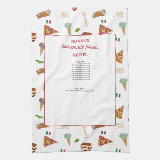 Italian Food Pizza Pasta Tiramisu Nonna Recipes キッチンタオル (縦)