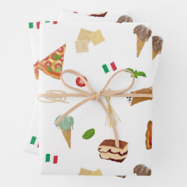 Italian Food Pizza Pasta Tiramisu Pattern ラッピングペーパーシート