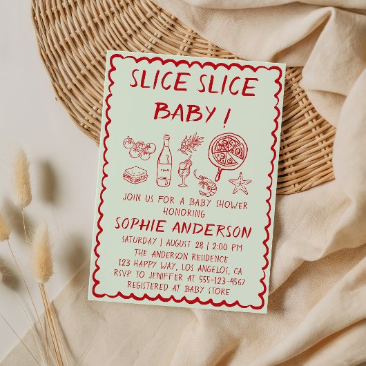Italian Food Slice Slice Baby Pizza Baby Shower 招待状