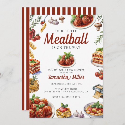 Italian Food | Watercolor Baby Shower 招待状 (正面/裏面)