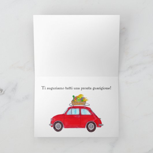 Italian Get well Red Retro Fiat 500 カード (内部)