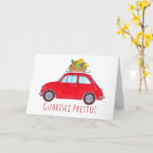 Italian Get well Red Retro Fiat 500 カード (黄色い花)