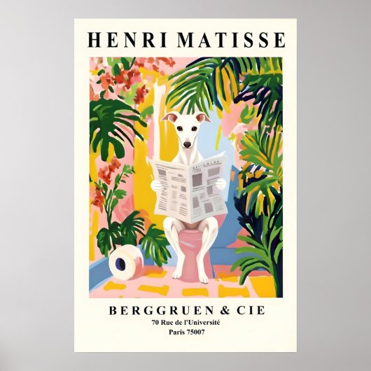Italian Greyhound Bathroom Art Matisse Style Dog ポスター (正面)