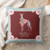 Italian Greyhound Cute Dog Floral Checkered Pillow クッション (ブランケット)