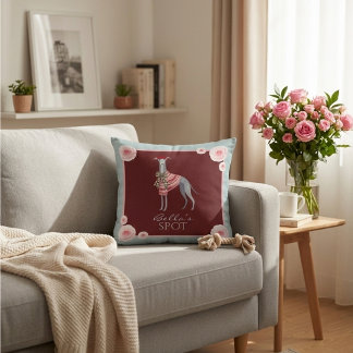 Italian Greyhound Cute Dog Floral Checkered Pillow クッション