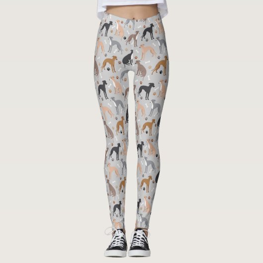 Italian Greyhound Dog Bones and Paws Leggings レギンス (正面)