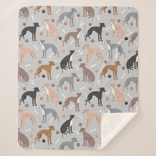 Italian Greyhound Dog Bones and Paws Sherpa Blanke シェルパブランケット (正面)
