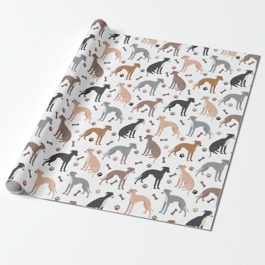 Italian Greyhound Dog Bones and Paws Wrapping Pape ラッピングペーパー (アンロールド)