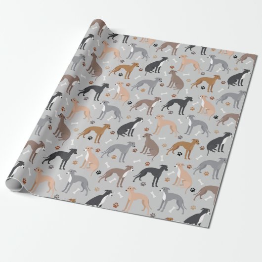Italian Greyhound Dog Bones and Paws Wrapping Pape ラッピングペーパー (アンロールド)