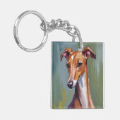 Italian Greyhound | Dog Watercolor Painting キーホルダー (正面左)