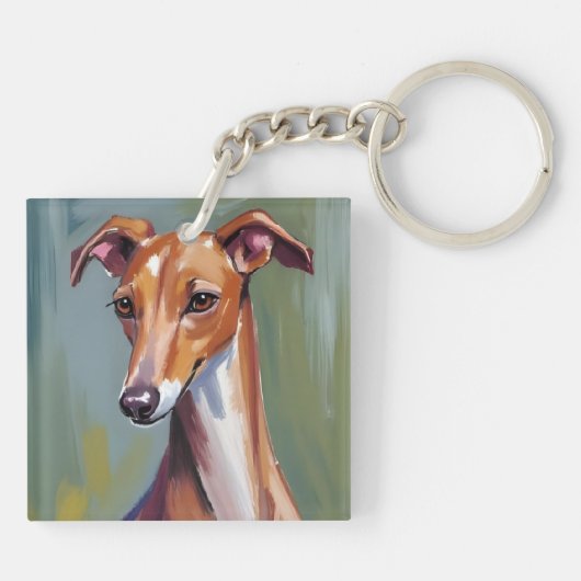 Italian Greyhound | Dog Watercolor Painting キーホルダー (裏面)