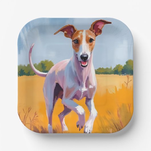 Italian Greyhound | Dog Watercolor Painting ペーパープレート (正面)