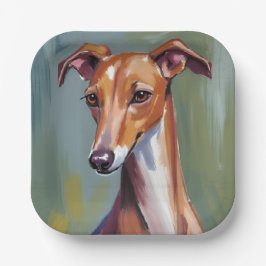 Italian Greyhound | Dog Watercolor Painting ペーパープレート