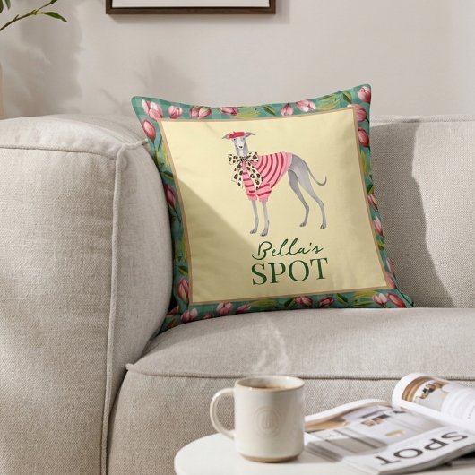 Italian Greyhound Magnolia Checkered Throw Pillow クッション
