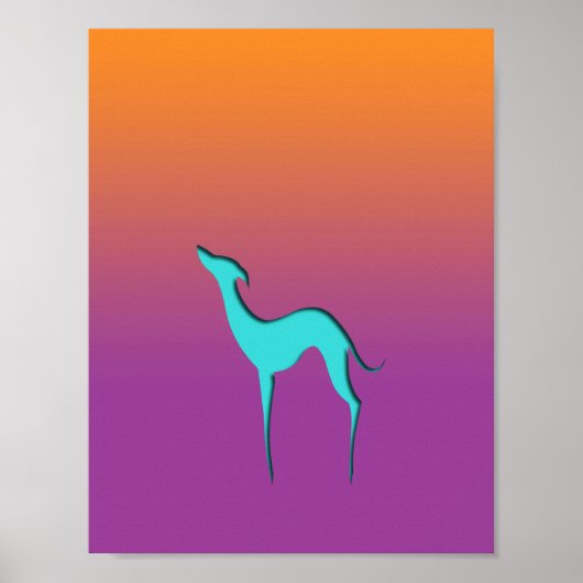 Italian Greyhound Whippet blue silhouette colorful ポスター (正面)