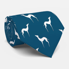 Italian Greyhound Whippet Silhouette Pattern Blue ネクタイ