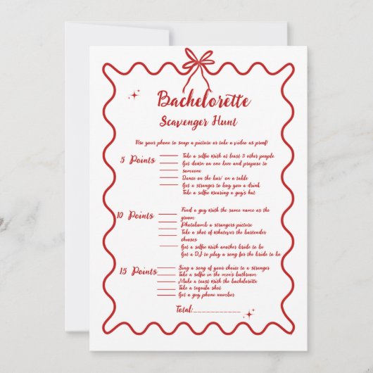 Italian Hand Draw bachelorette Scavenger game Card 案内状 (正面)