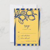 Italian Hand Drawn Lemon Handwritten Blue Wedding 出欠カード (正面)