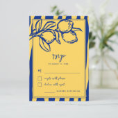 Italian Hand Drawn Lemon Handwritten Blue Wedding 出欠カード (スタンド正面)