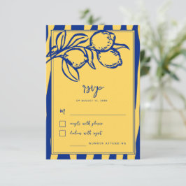 Italian Hand Drawn Lemon Handwritten Blue Wedding 出欠カード