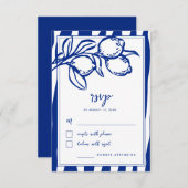 Italian Hand Drawn Lemon Handwritten Blue Wedding 出欠カード (正面/裏面)